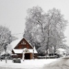 Black Swan and Horsham Road, Pease Pottage, in winter