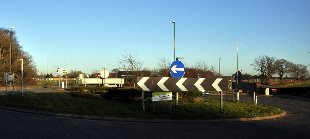 Parish Lane roundabout and the site of the new housing estate in Pease Pottage, January 2019