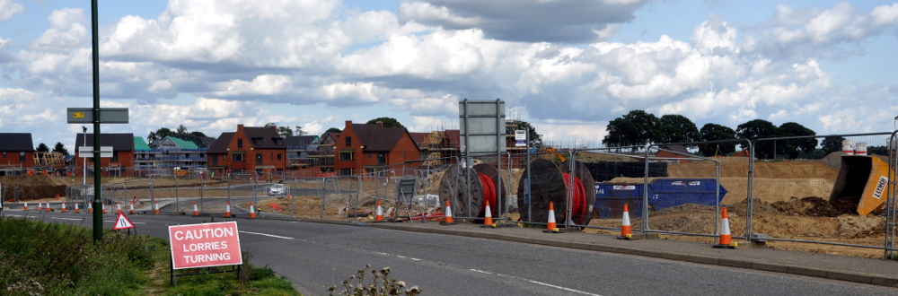 Roadworks opposite the entrance to the service station, Pease Pottage, 13 August 2019