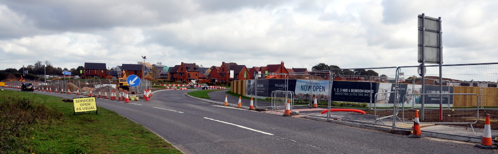 Housing estate and uncompleted roundabout, Pease Pottage, 20 October 2019