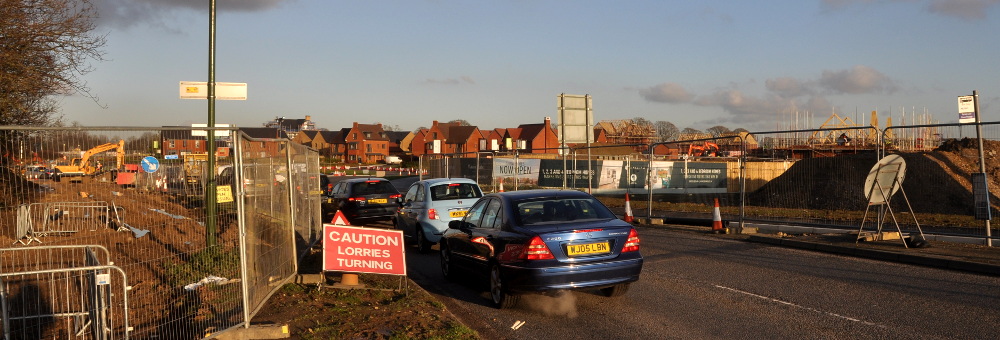 Traffic approaching the Pease Pottage service station roundabout, November 2019