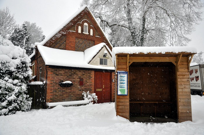 Bus stop, Pease Pottage, in winter