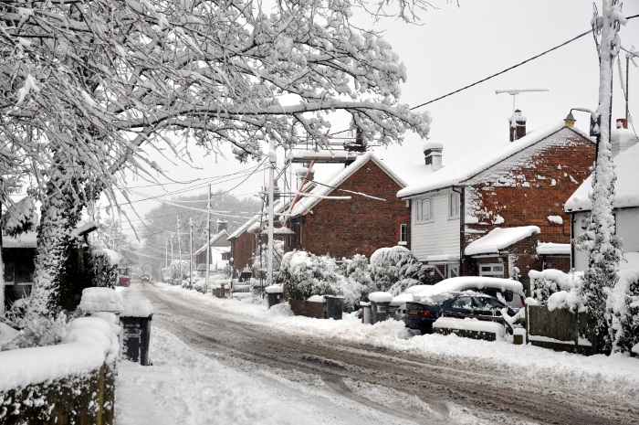 Horsham Road, Pease Pottage, in winter