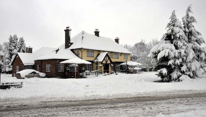 Black Swan pub, Pease Pottage, in winter 2010