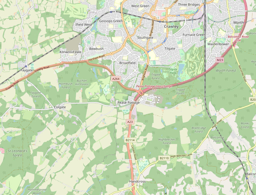 Pease Pottage and its surroundings: Open Street Map