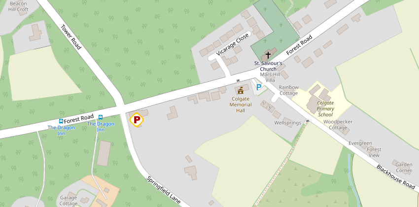 Map showing location of the Dragon pub in Colgate: Open Street Map