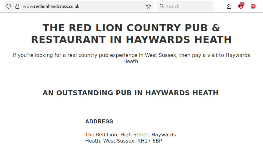 Text claiming that the Red Lion is in Haywards Heath